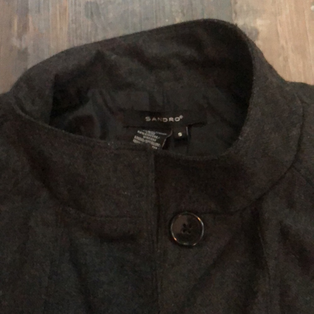 Sandro Dark Gray/Black Wool Blend Stand Collar Coat